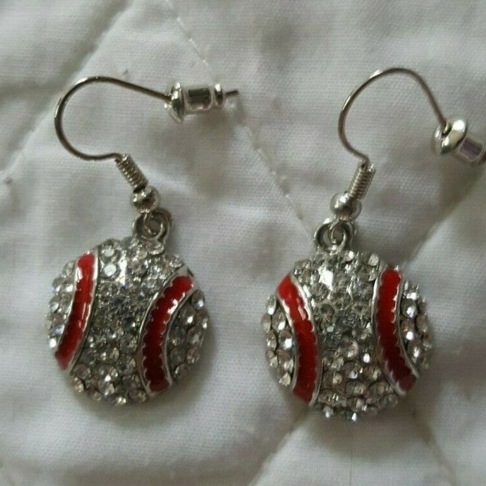 Rhinestone Sparkly Baseball Fashion Earrings NEW